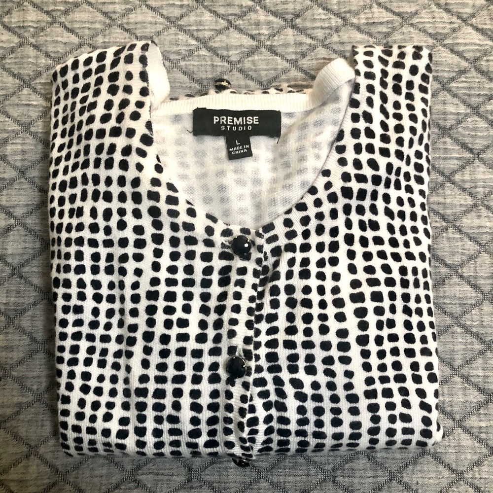 Women’s Cardigan, Black & White Polka Dots, Large